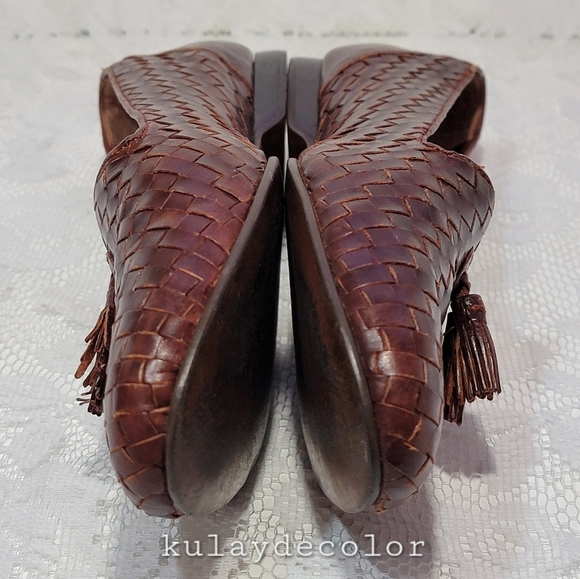 Vintage Pappagallo Woven Leather Tassel Classic Flats Brown Slipon Loafers 9.5 - Picture 5 of 16